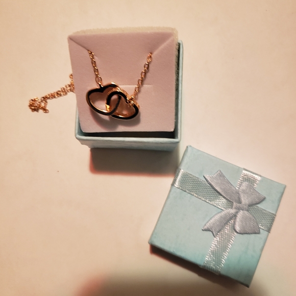 925 Sterling Rose Gold Double Love Heart Necklace - Picture 6 of 6